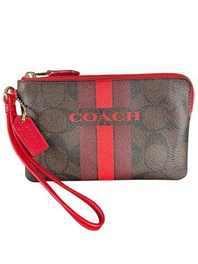 COACH Corner Zip Wristlet in Signature Canvas with Varsity Stripe